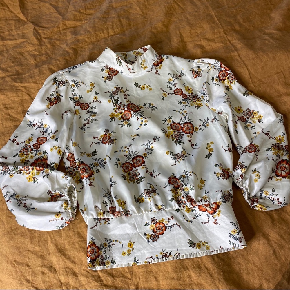 Lily White Satin Mandarin Collared Blouse